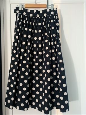 H&M Black Midi Skirt with White Polka Dots 100% Cotton Size 4